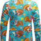 JOGAL A559 men's Christmas Thanksgiving Print Long-Sleeve Button-Down Shirt in Sky Blue, back view