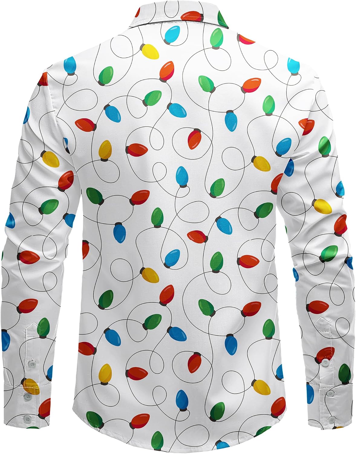 JOGAL A559 men's Christmas Thanksgiving Print Long-Sleeve Button-Down Shirt in White, back view