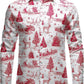 JOGAL A559 men's Christmas Thanksgiving Print Long-Sleeve Button-Down Shirt in White Red, front view