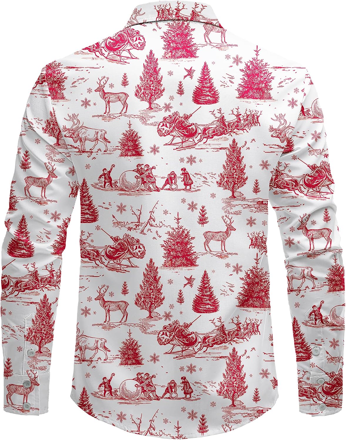 JOGAL A559 men's Christmas Thanksgiving Print Long-Sleeve Button-Down Shirt in White Red, back view