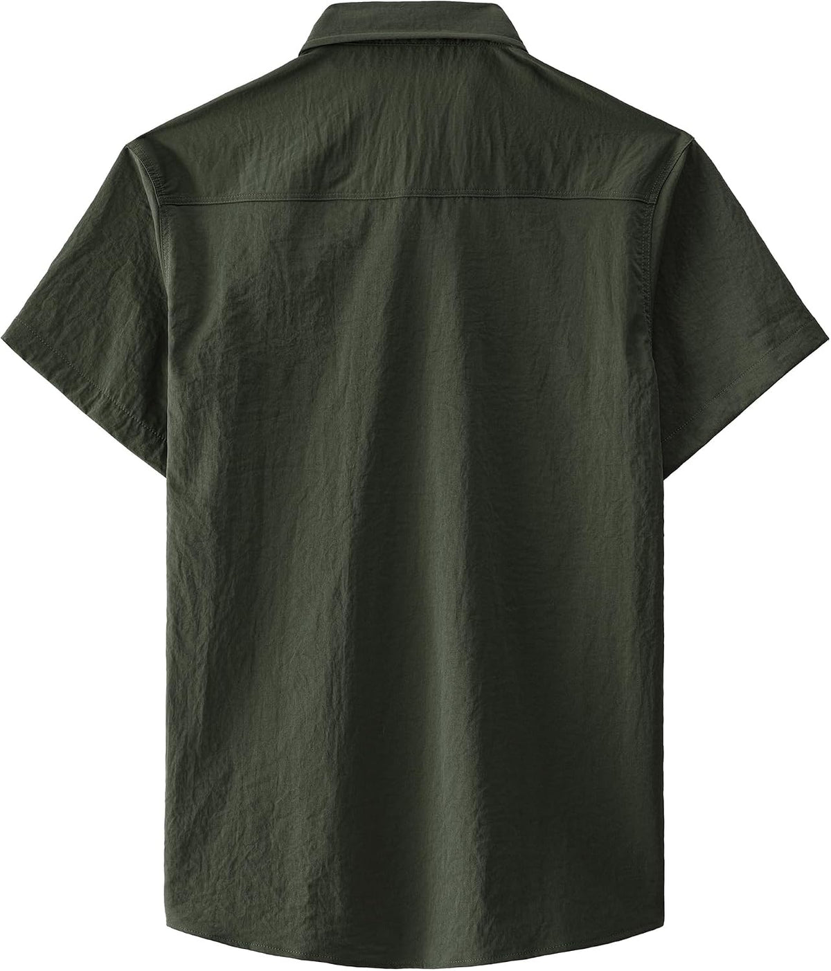 JOGAL Men's Short-Sleeve Work Shirt with Flap Pockets - Army Green - back