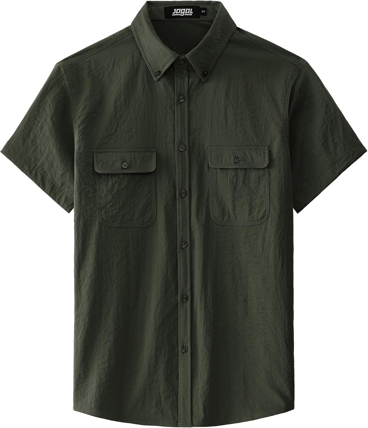 JOGAL Men's Short-Sleeve Work Shirt with Flap Pockets - Army Green - front