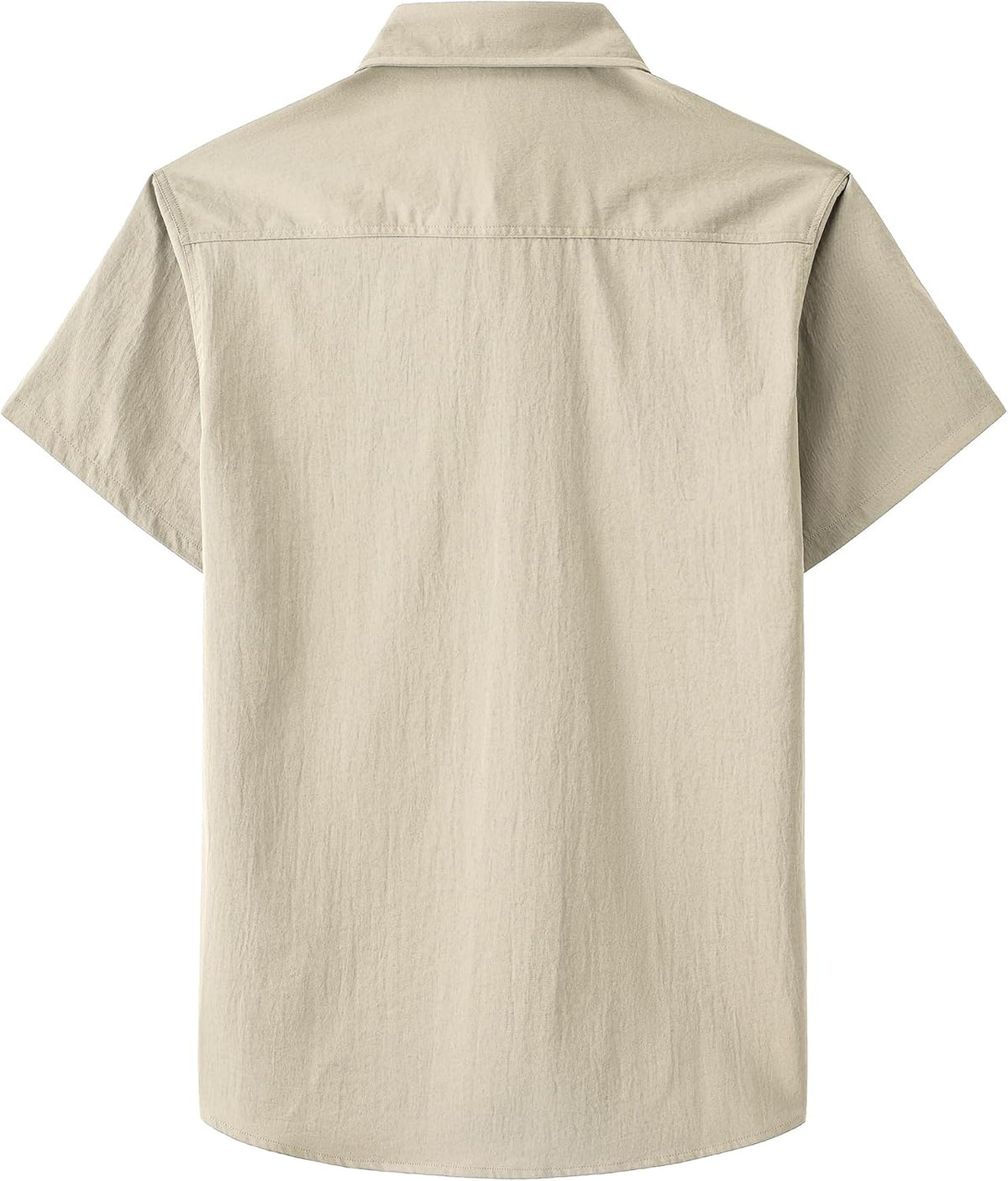 JOGAL Men's Short-Sleeve Work Shirt with Flap Pockets - Beige - back