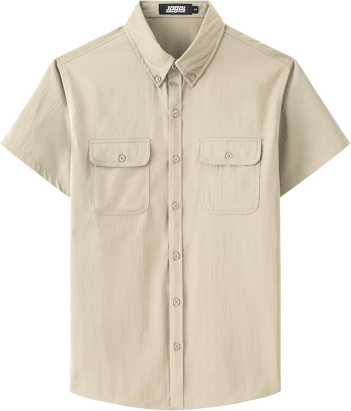 JOGAL Men's Short-Sleeve Work Shirt with Flap Pockets - Beige - front