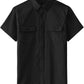 JOGAL Men's Short-Sleeve Work Shirt with Flap Pockets - Black - front