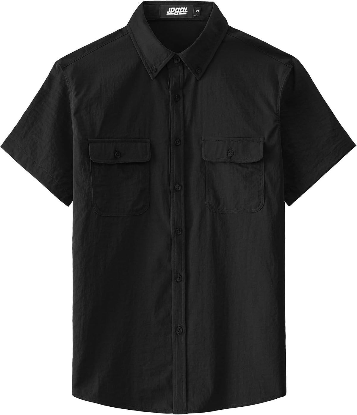 JOGAL Men's Short-Sleeve Work Shirt with Flap Pockets - Black - front