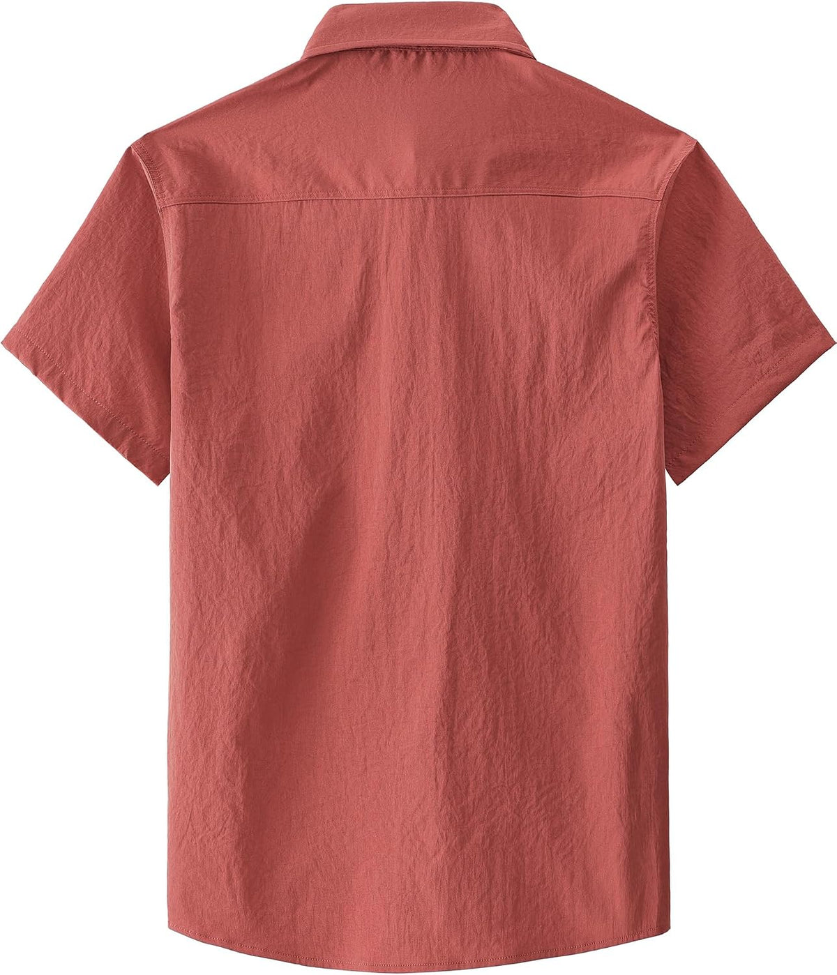 JOGAL Men's Short-Sleeve Work Shirt with Flap Pockets - Brick Red - back