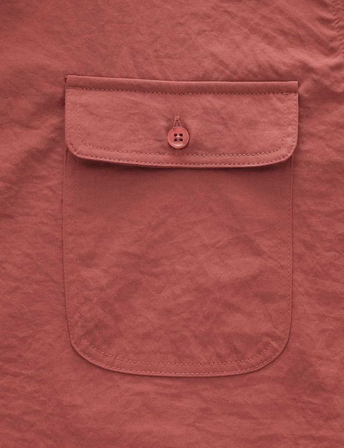 JOGAL Men's Short-Sleeve Work Shirt with Flap Pockets - Brick Red - detail flap chest pocket
