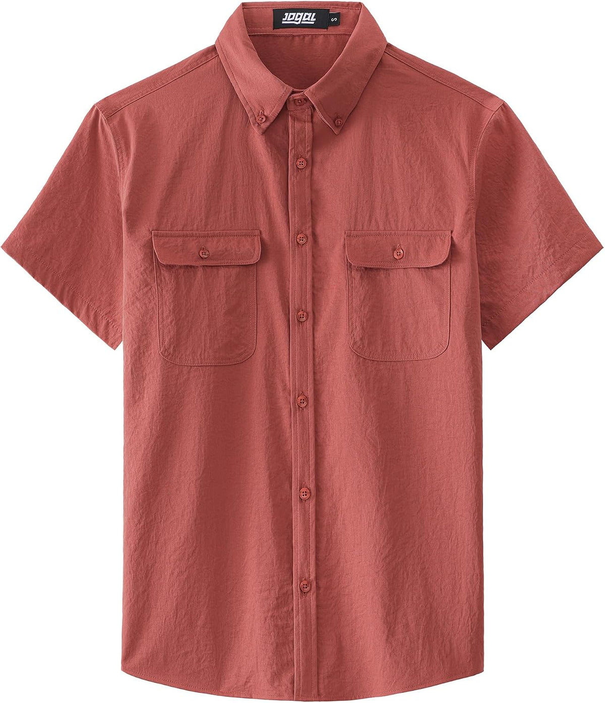 JOGAL Men's Short-Sleeve Work Shirt with Flap Pockets - Brick Red - front