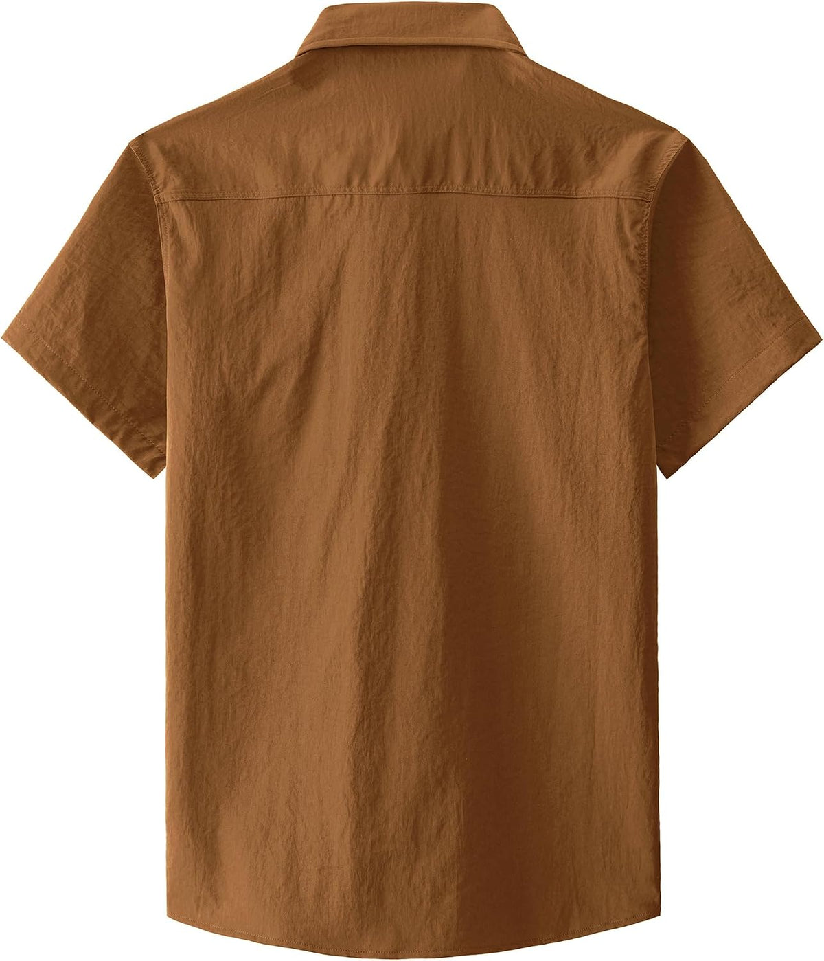 JOGAL Men's Short-Sleeve Work Shirt with Flap Pockets - Brown - back