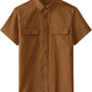 JOGAL Men's Short-Sleeve Work Shirt with Flap Pockets - Brown - front