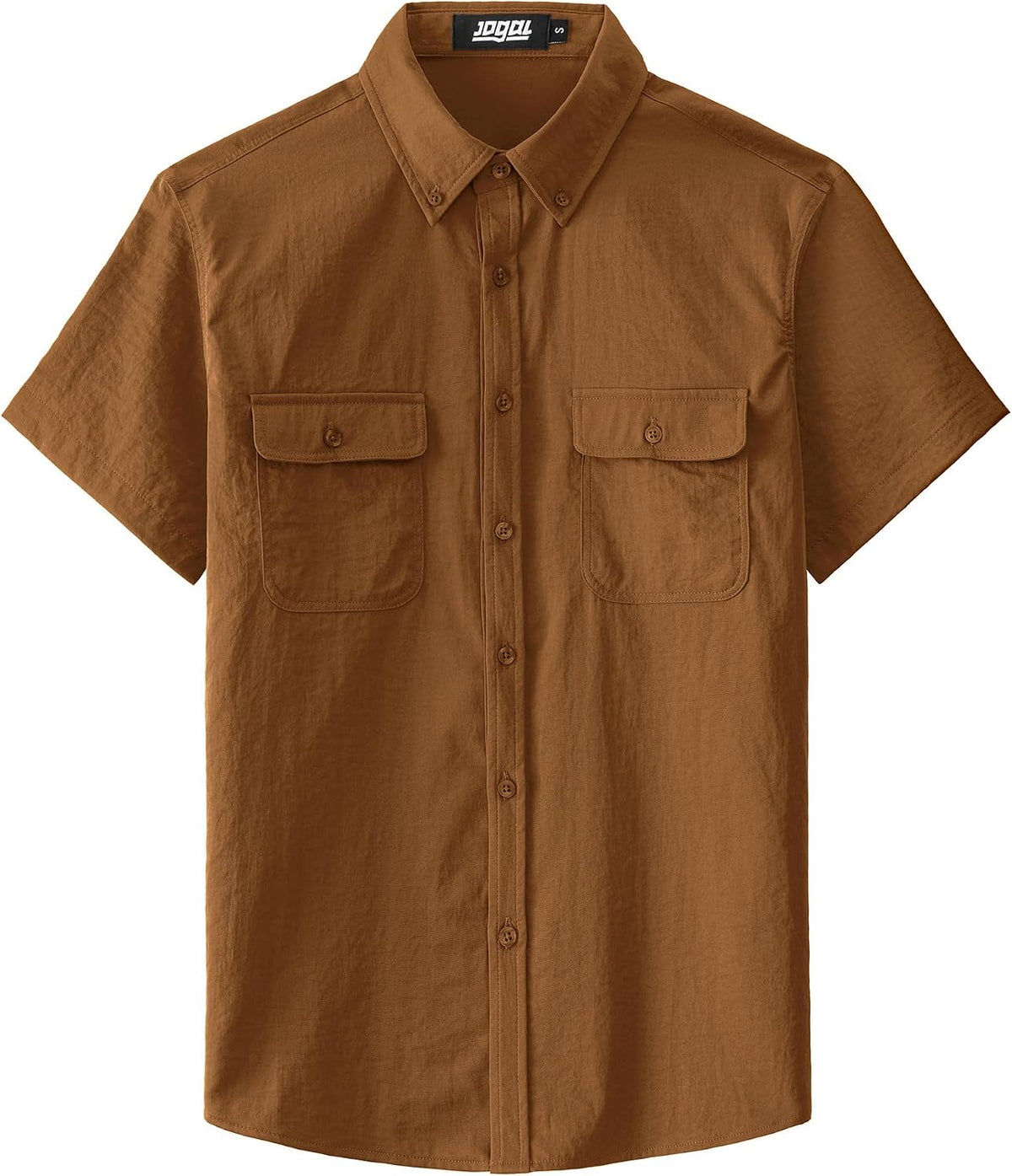 JOGAL Men's Short-Sleeve Work Shirt with Flap Pockets - Brown - front