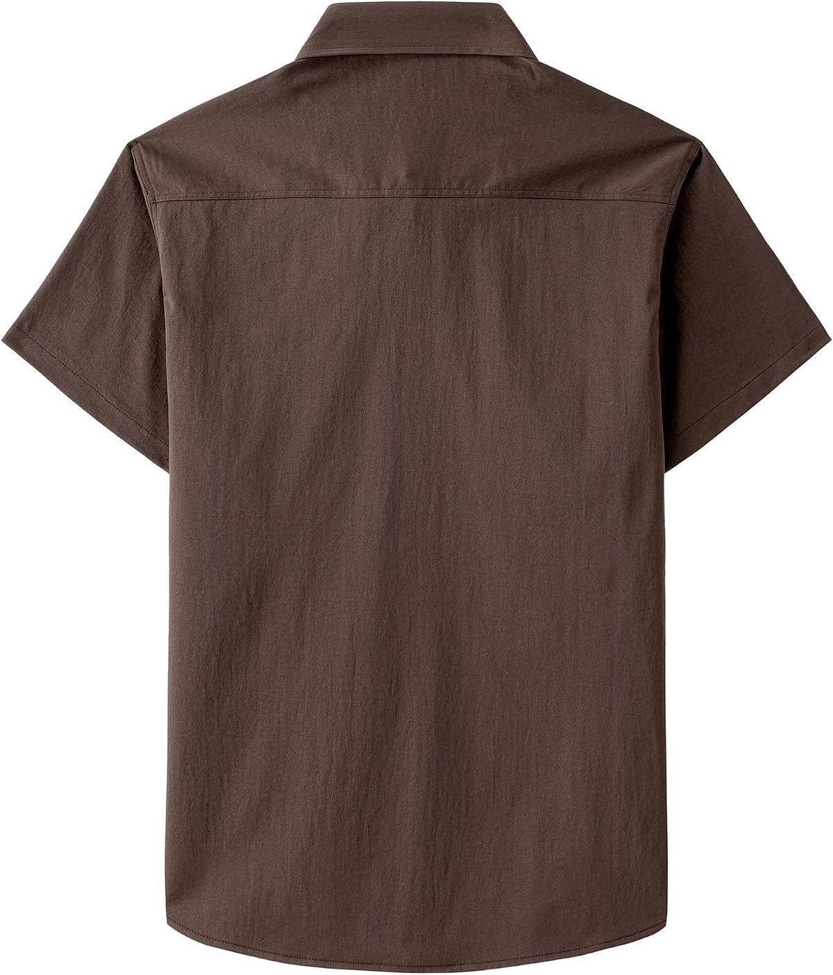 JOGAL Men's Short-Sleeve Work Shirt with Flap Pockets - Coffee - back