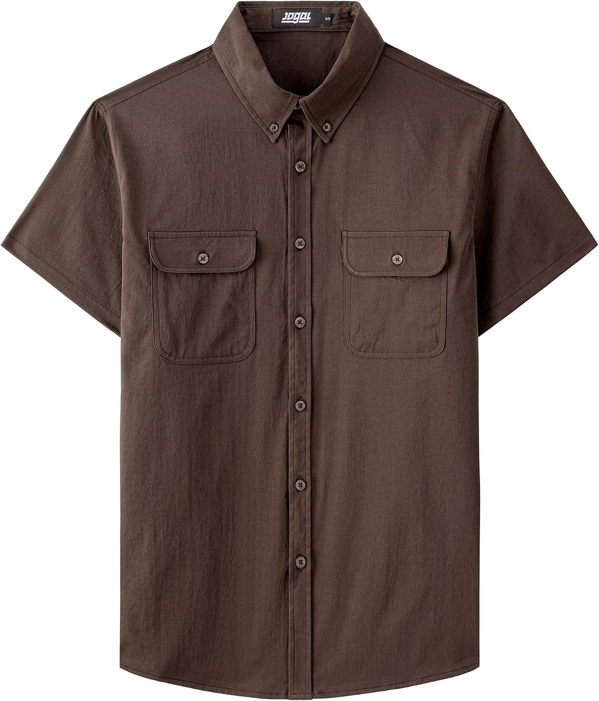 JOGAL Men's Short-Sleeve Work Shirt with Flap Pockets - Coffee - front