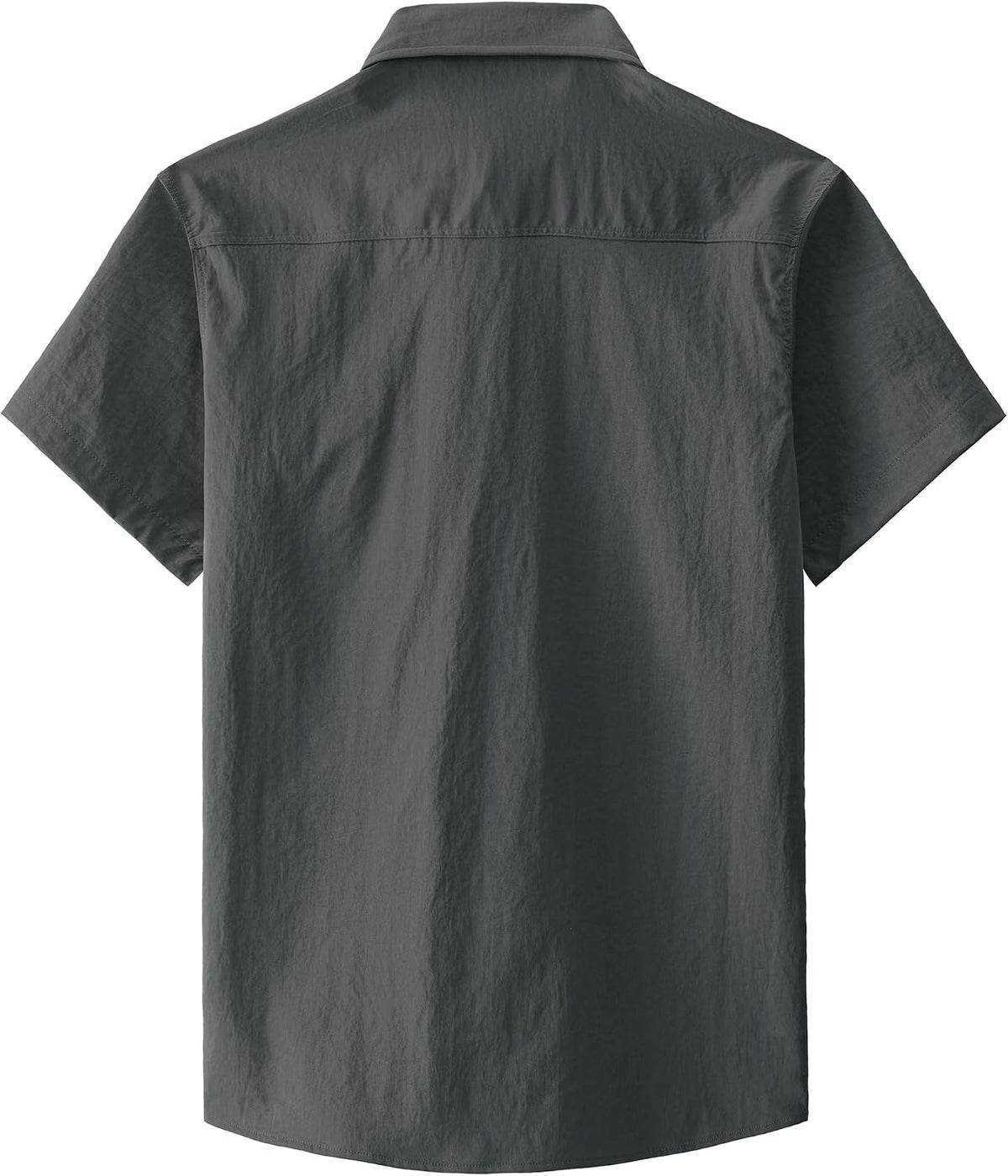 JOGAL Men's Short-Sleeve Work Shirt with Flap Pockets - Dark Grey - back