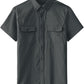 JOGAL Men's Short-Sleeve Work Shirt with Flap Pockets - Dark Grey - front