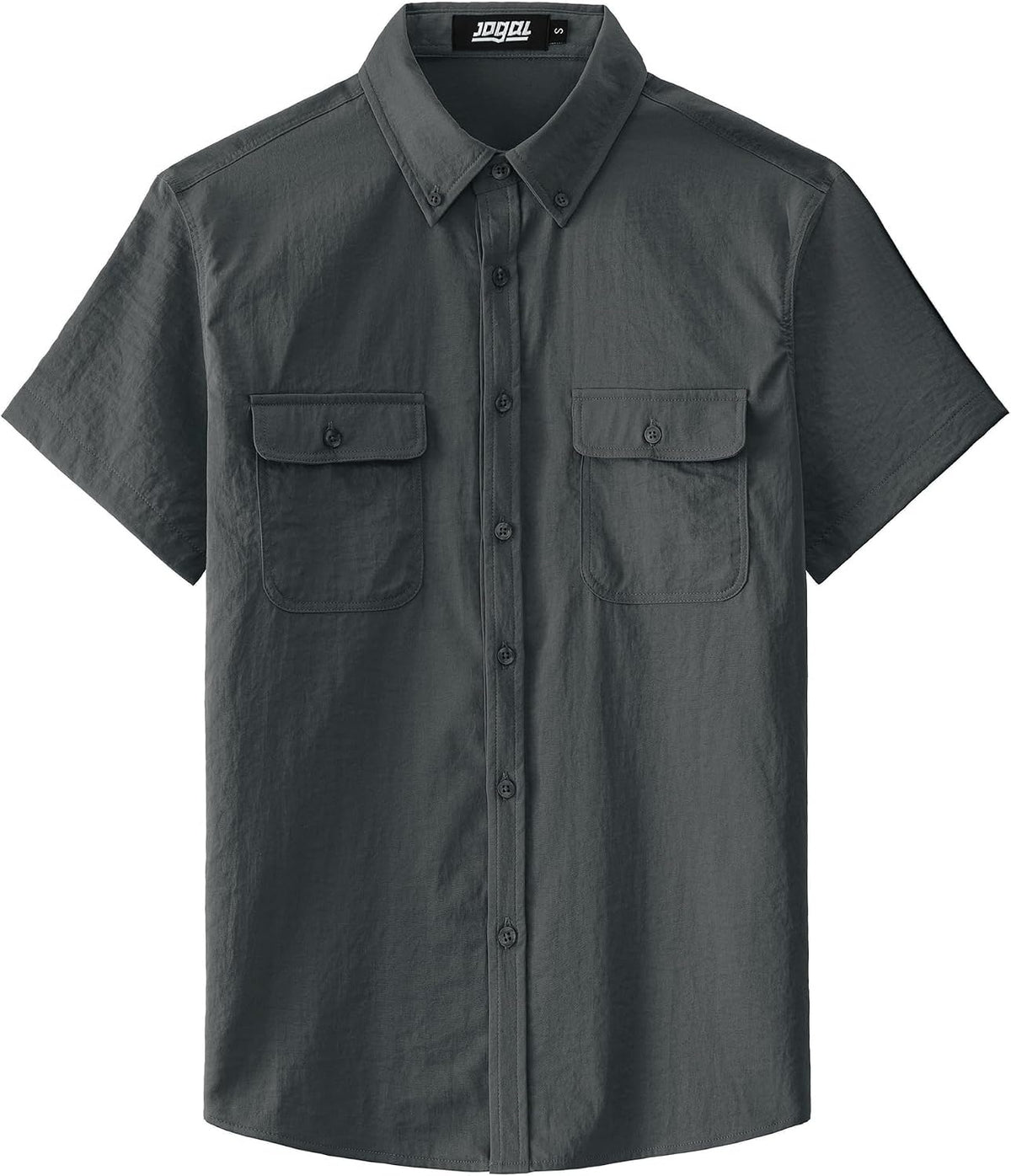 JOGAL Men's Short-Sleeve Work Shirt with Flap Pockets - Dark Grey - front