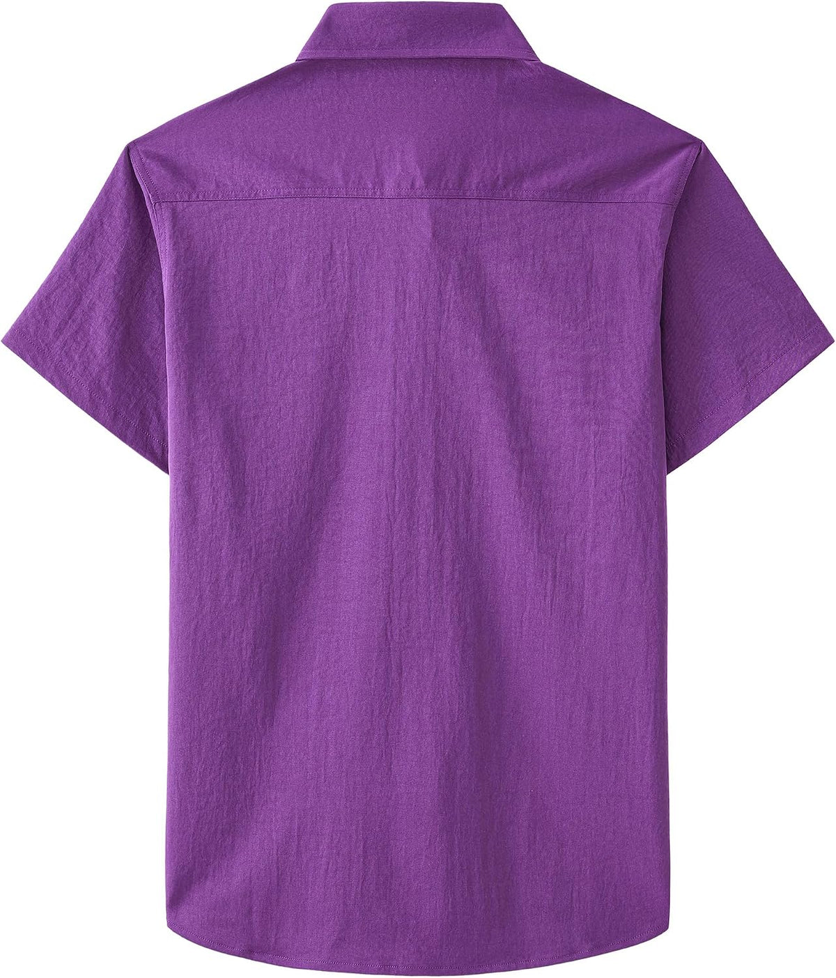 JOGAL Men's Short-Sleeve Work Shirt with Flap Pockets - Dark Purple - back