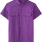 JOGAL Men's Short-Sleeve Work Shirt with Flap Pockets - Dark Purple - front