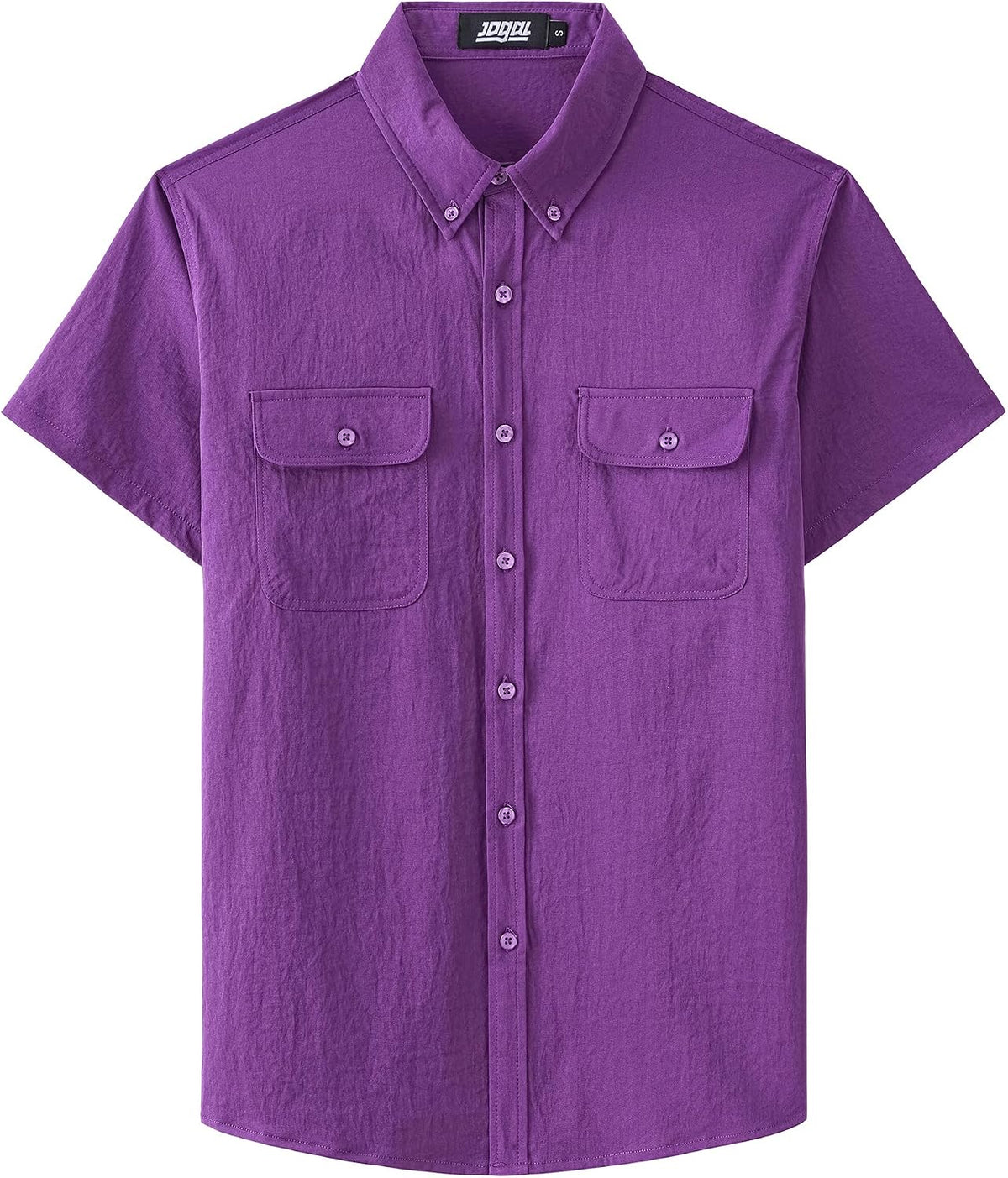 JOGAL Men's Short-Sleeve Work Shirt with Flap Pockets - Dark Purple - front