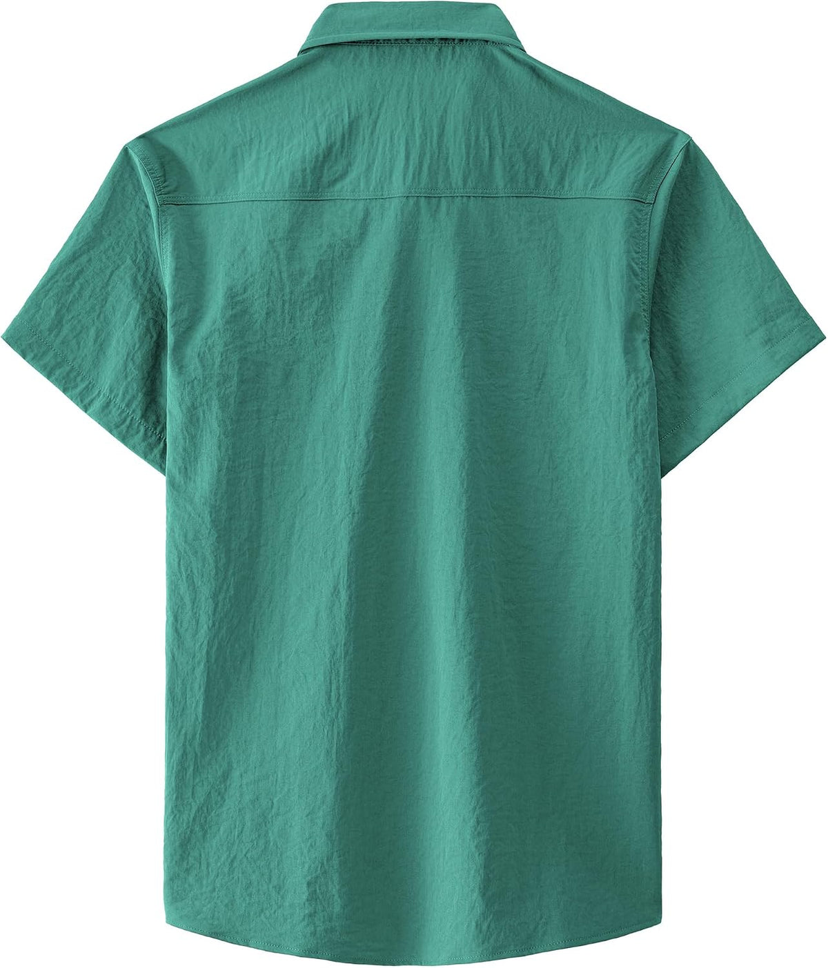 JOGAL Men's Short-Sleeve Work Shirt with Flap Pockets - Deep Green - back
