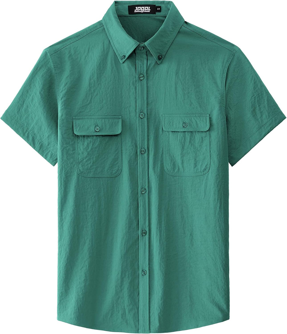 JOGAL Men's Short-Sleeve Work Shirt with Flap Pockets - Deep Green - front