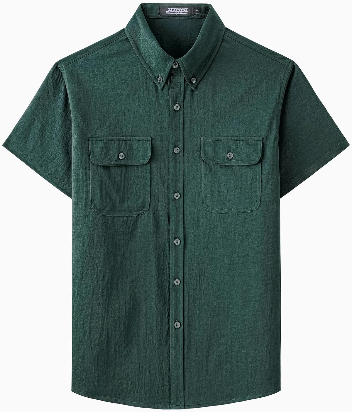 JOGAL Men's Short-Sleeve Work Shirt with Flap Pockets - Forest Green - front