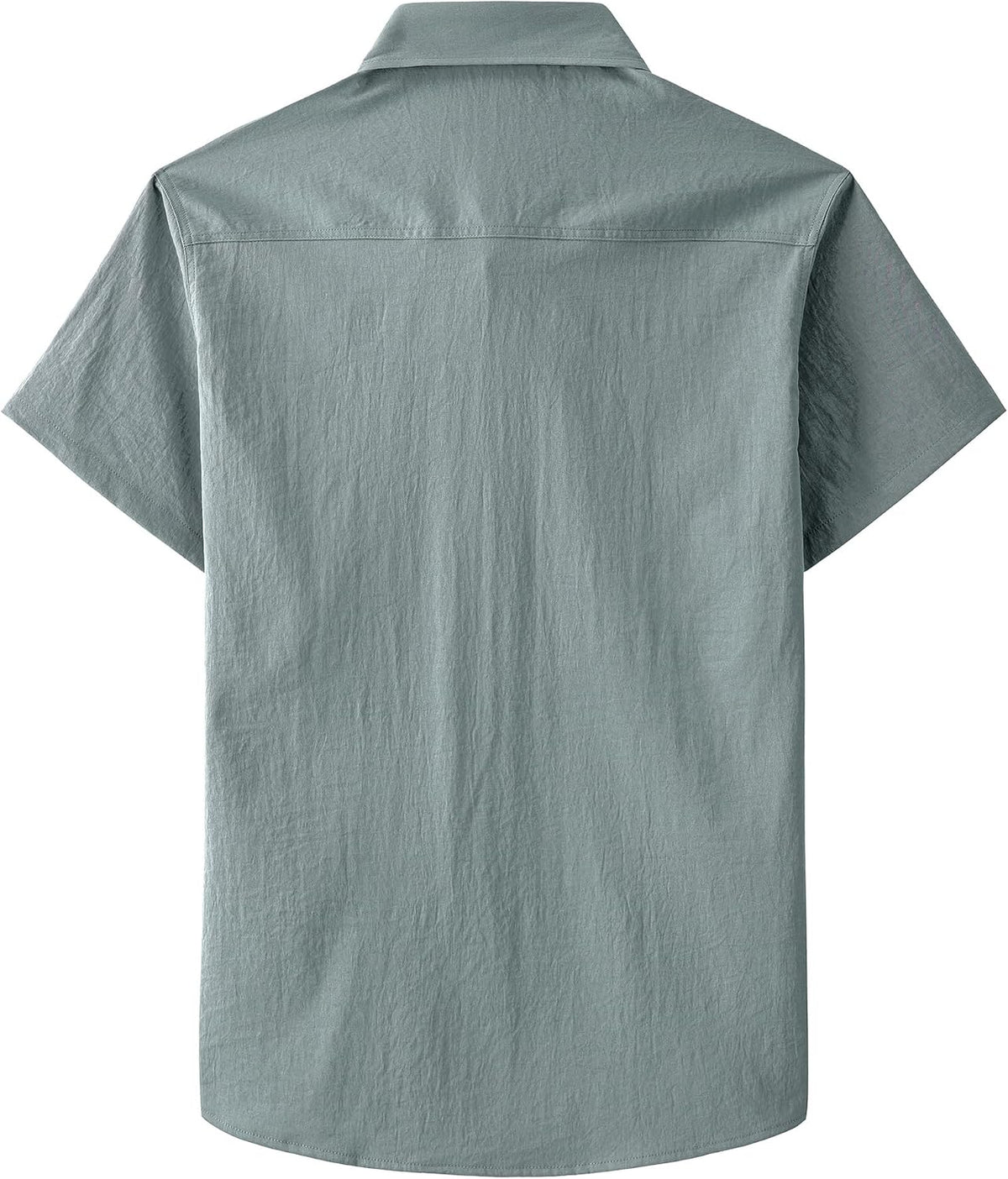 JOGAL Men's Short-Sleeve Work Shirt with Flap Pockets - Light Gray - back