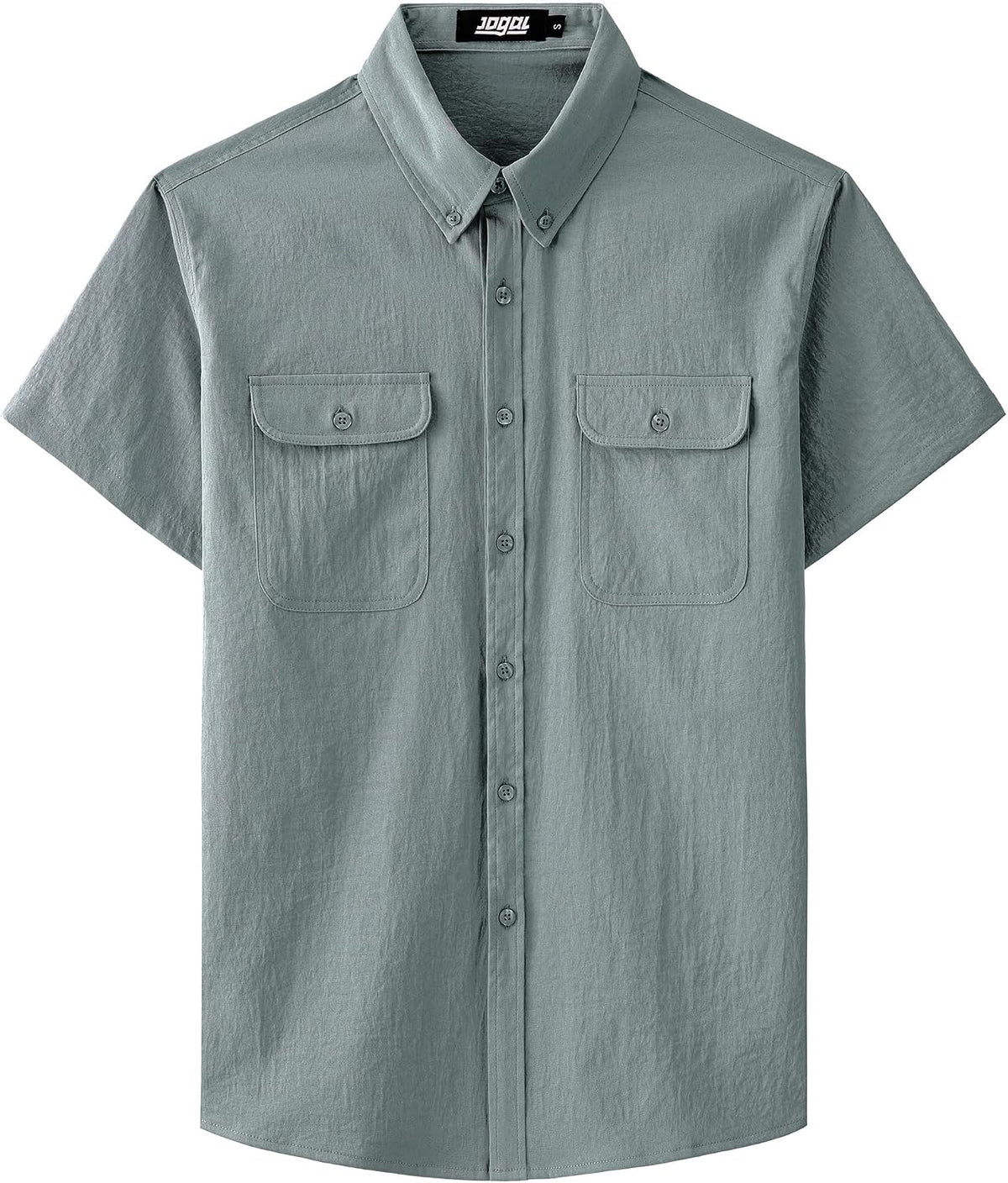 JOGAL Men's Short-Sleeve Work Shirt with Flap Pockets - Light Gray - front