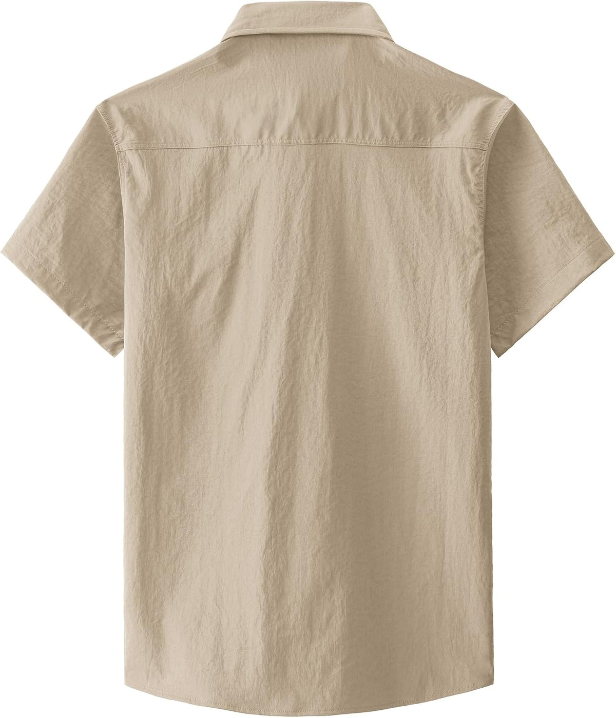 JOGAL Men's Short-Sleeve Work Shirt with Flap Pockets - Light Khaki - back