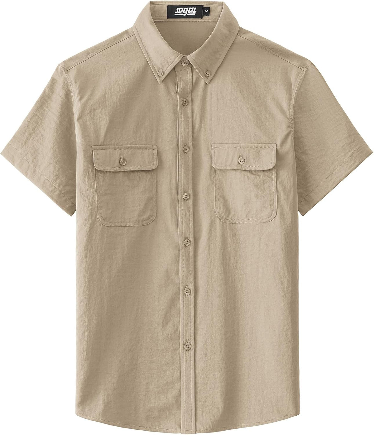 JOGAL Men's Short-Sleeve Work Shirt with Flap Pockets - Light Khaki - front