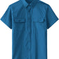 JOGAL Men's Short-Sleeve Work Shirt with Flap Pockets - Navy - front