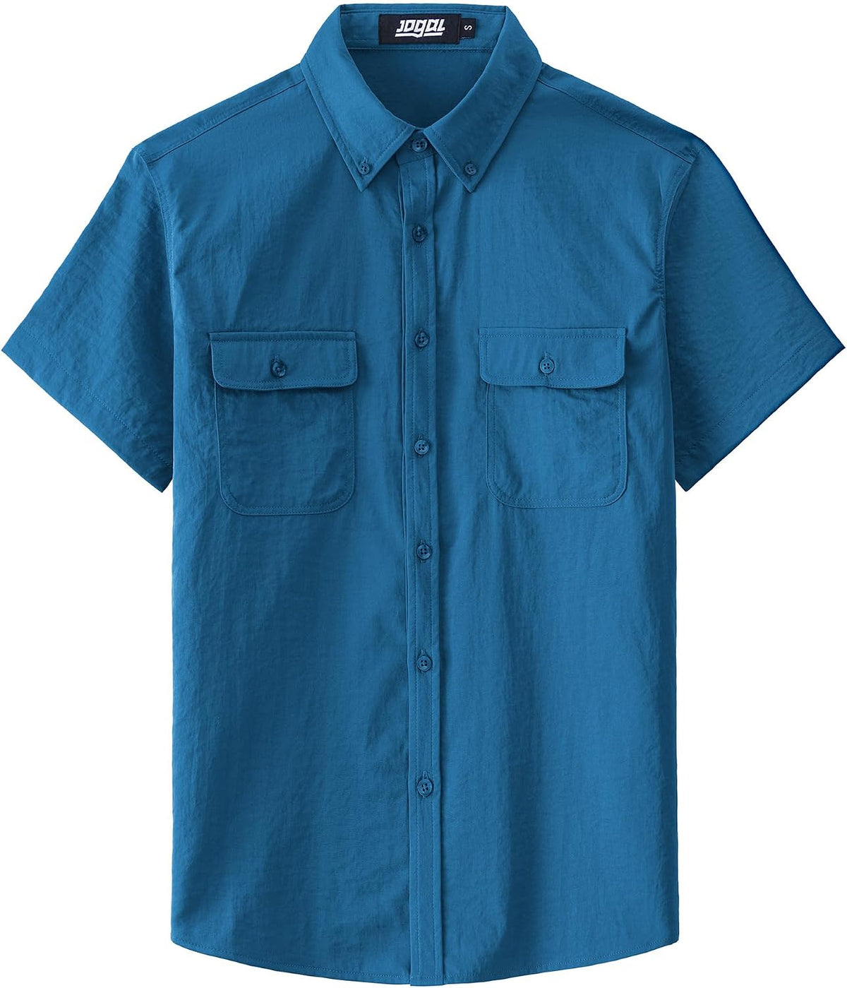 JOGAL Men's Short-Sleeve Work Shirt with Flap Pockets - Navy - front