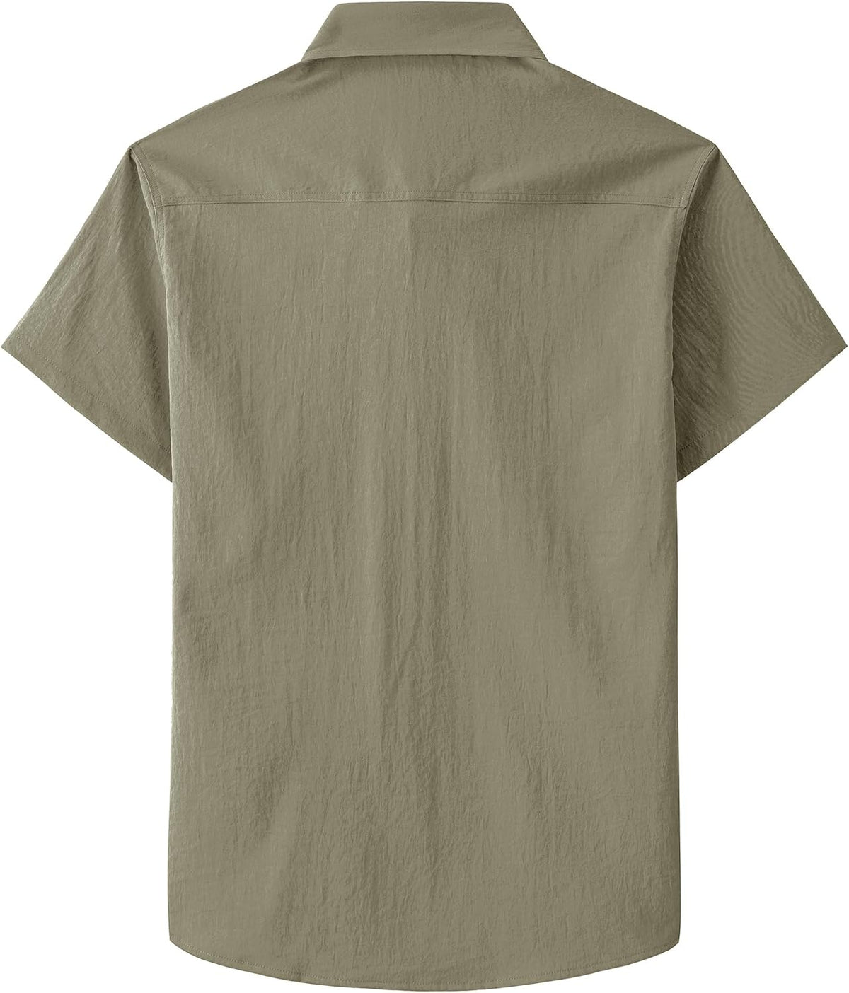 JOGAL Men's Short-Sleeve Work Shirt with Flap Pockets - Olive Green - back