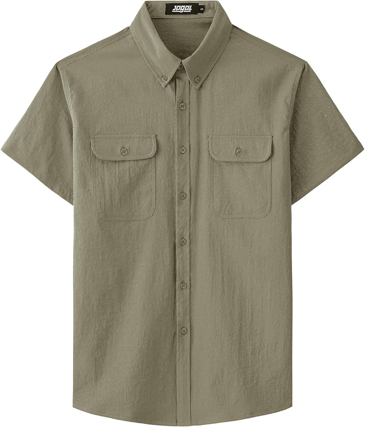 JOGAL Men's Short-Sleeve Work Shirt with Flap Pockets - Olive Green - front