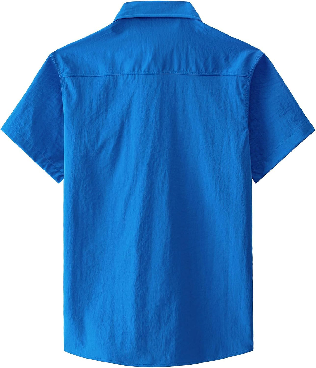 JOGAL Men's Short-Sleeve Work Shirt with Flap Pockets - Royal Blue - back