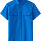 JOGAL Men's Short-Sleeve Work Shirt with Flap Pockets - Royal Blue - front