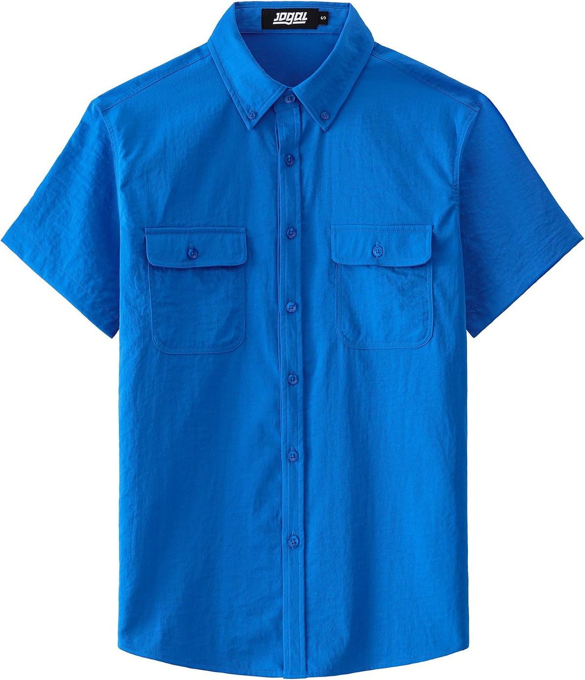 JOGAL Men's Short-Sleeve Work Shirt with Flap Pockets - Royal Blue - front