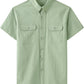 JOGAL Men's Short-Sleeve Work Shirt with Flap Pockets - Sage Green - front