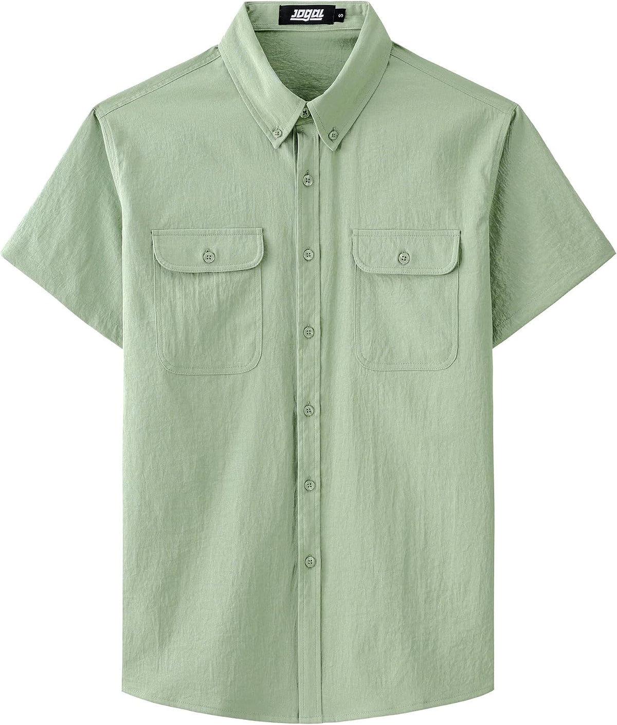 JOGAL Men's Short-Sleeve Work Shirt with Flap Pockets - Sage Green - front