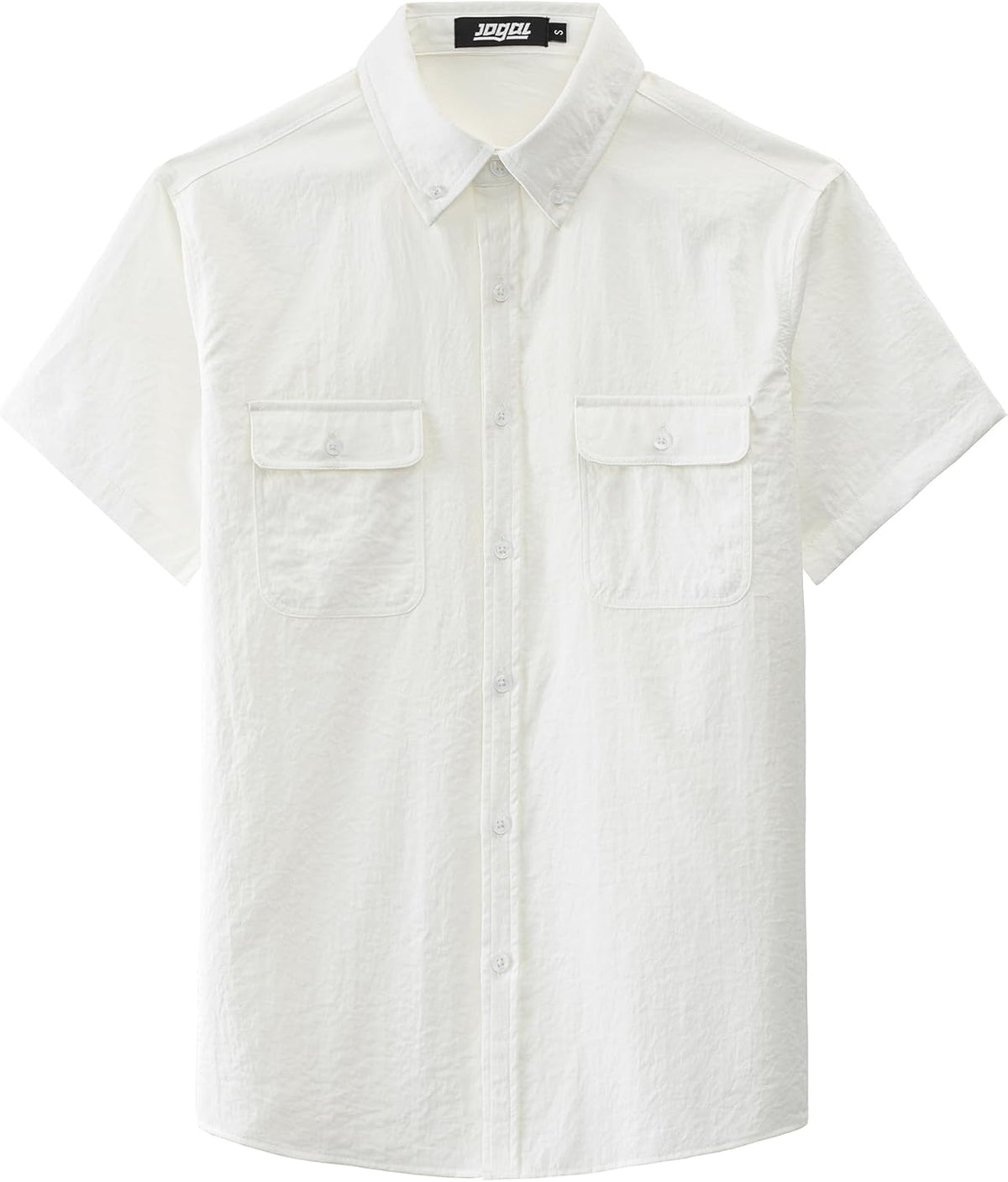 JOGAL Men's Short-Sleeve Work Shirt with Flap Pockets - White - front