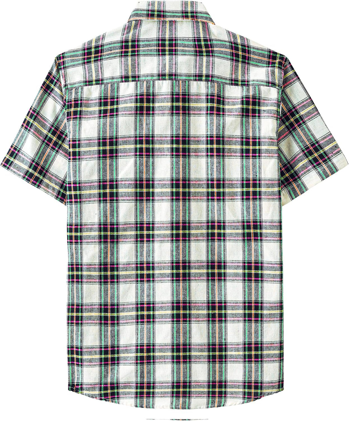 JOGAL A567 Men's Western Plaid Short-Sleeve Shirt - Beige Blue - back