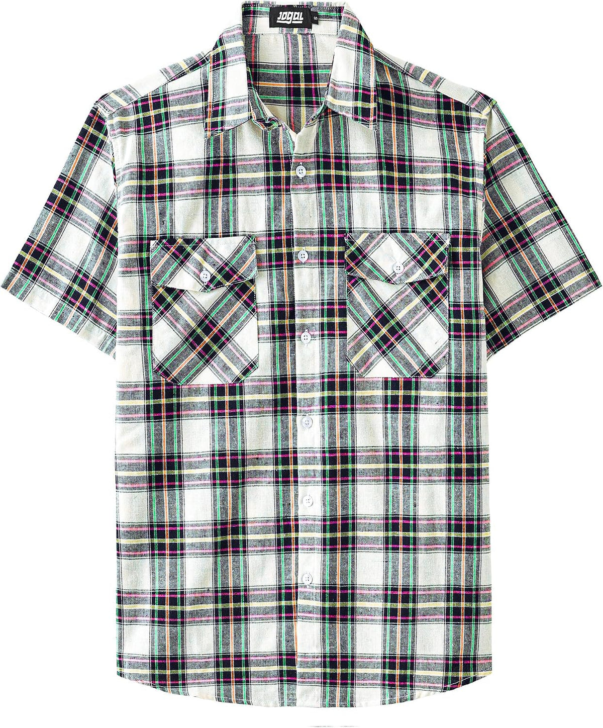 JOGAL A567 Men's Western Plaid Short-Sleeve Shirt - Beige Blue - front