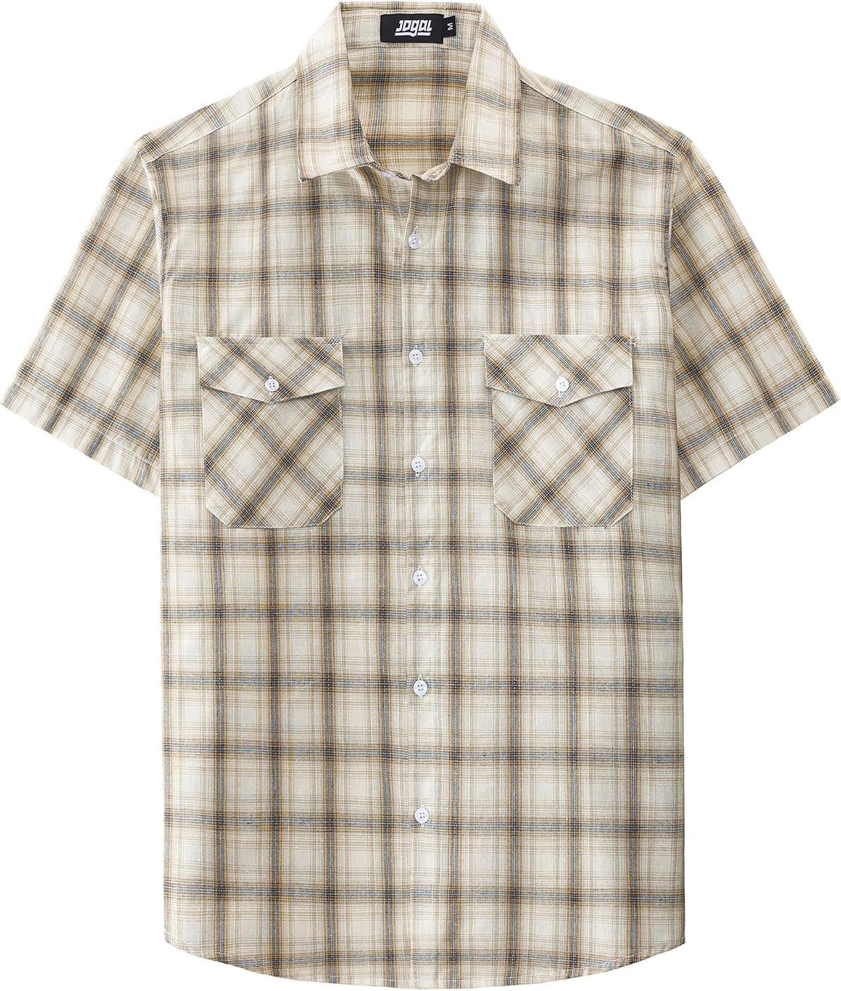 JOGAL A567 Men's Western Plaid Short-Sleeve Shirt - Beige - front