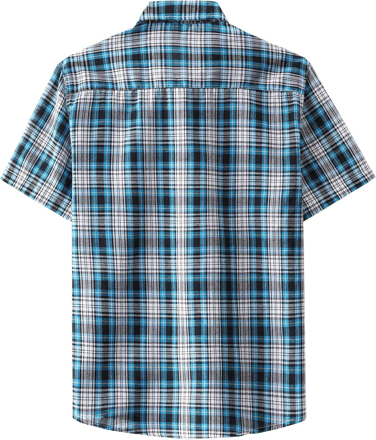 JOGAL A567 Men's Western Plaid Short-Sleeve Shirt - Blue Black - back