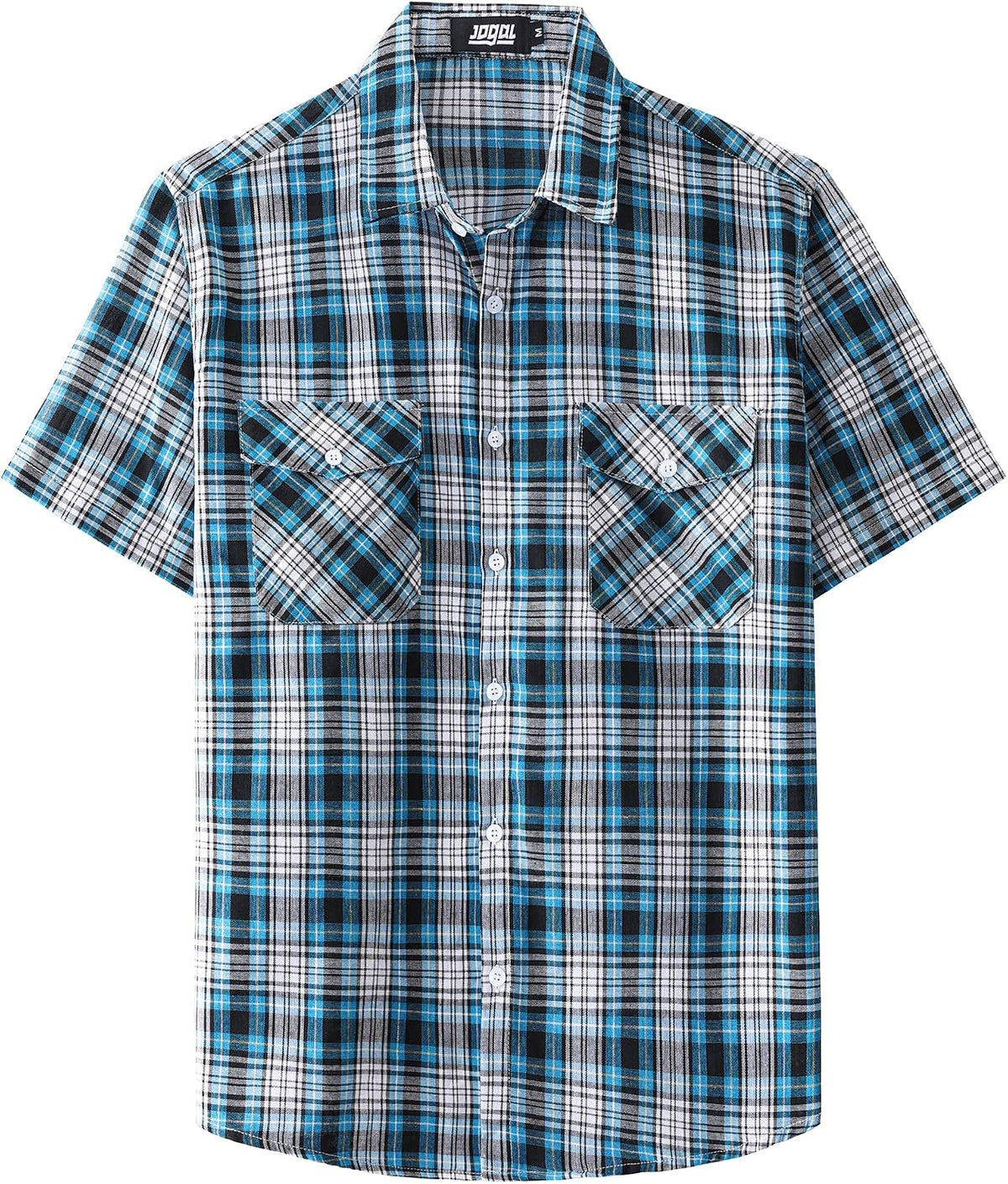 JOGAL A567 Men's Western Plaid Short-Sleeve Shirt - Blue Black - front