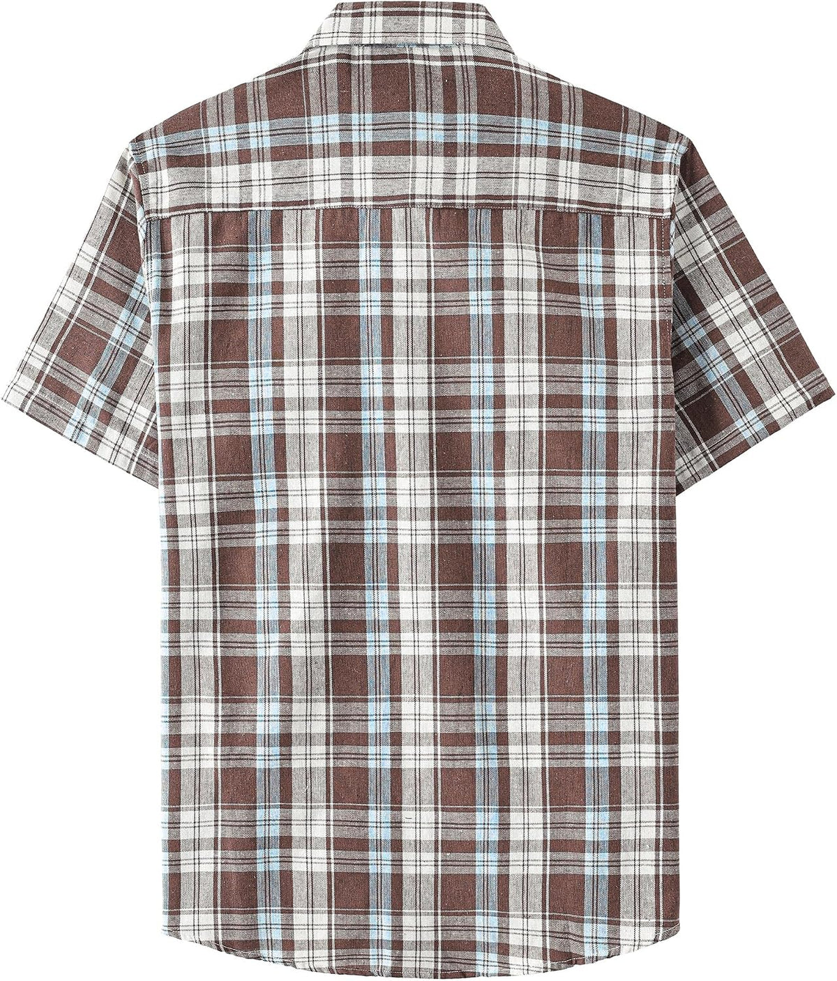 JOGAL A567 Men's Western Plaid Short-Sleeve Shirt - Brown - back