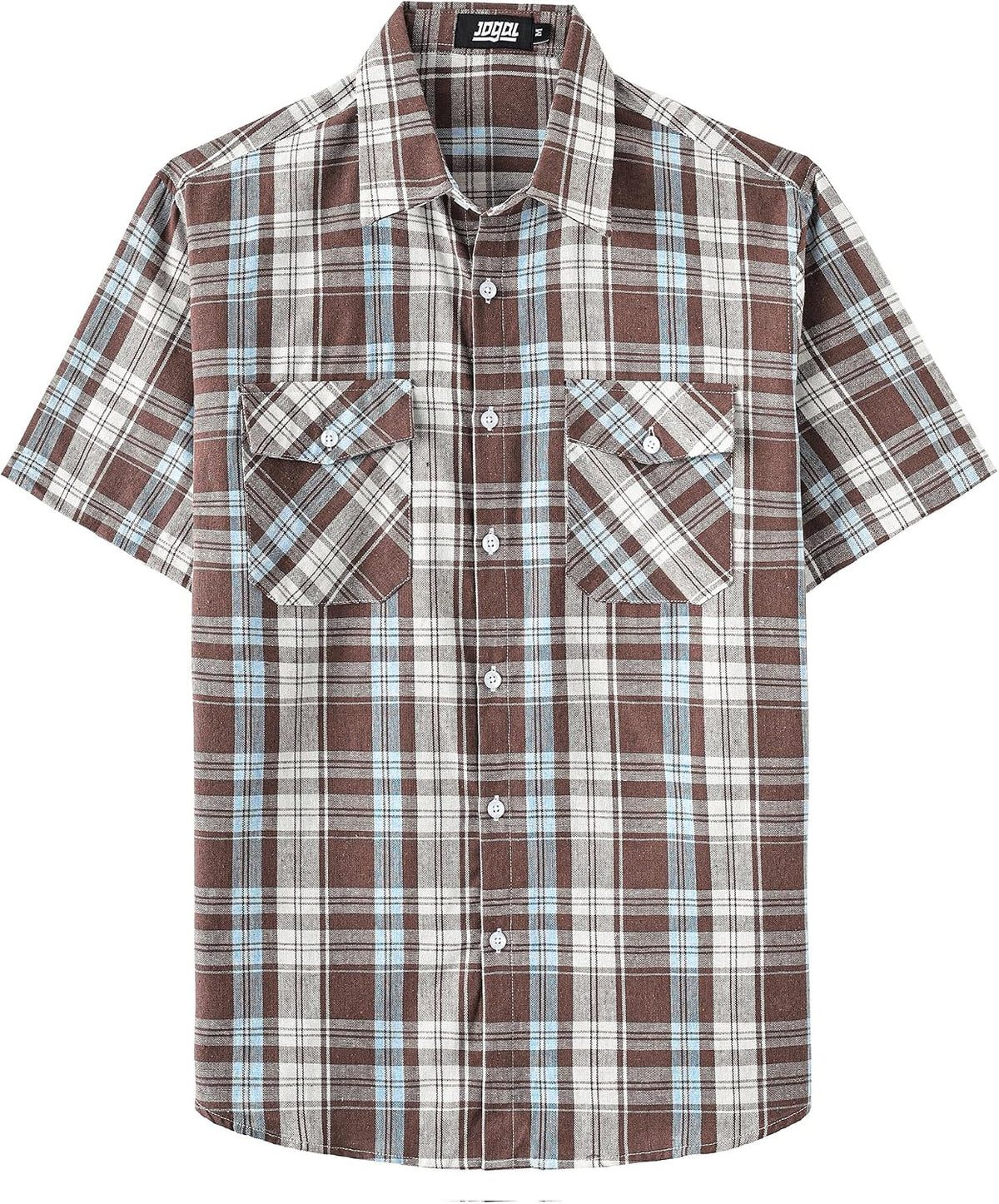 JOGAL A567 Men's Western Plaid Short-Sleeve Shirt - Brown - front
