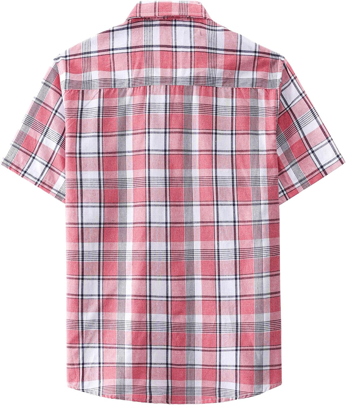 JOGAL A567 Men's Western Plaid Short-Sleeve Shirt - Coral Red - back