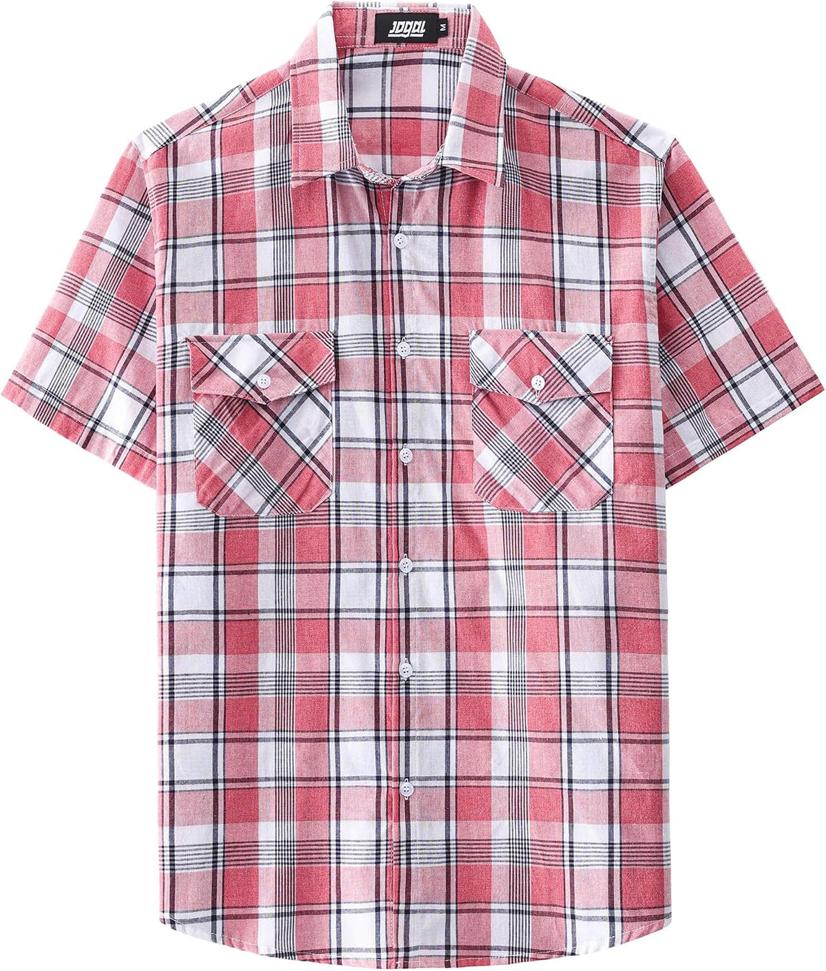 JOGAL A567 Men's Western Plaid Short-Sleeve Shirt - Coral Red - front